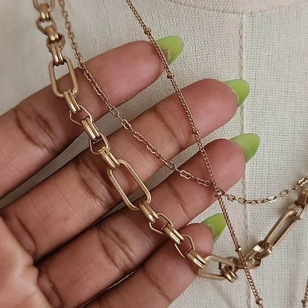 Gold-Tone Layered Necklace With Pendant Adjustable